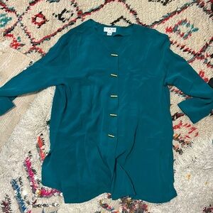 SHOMI By Miller Tunic Silk Turquoise Gold Buttons